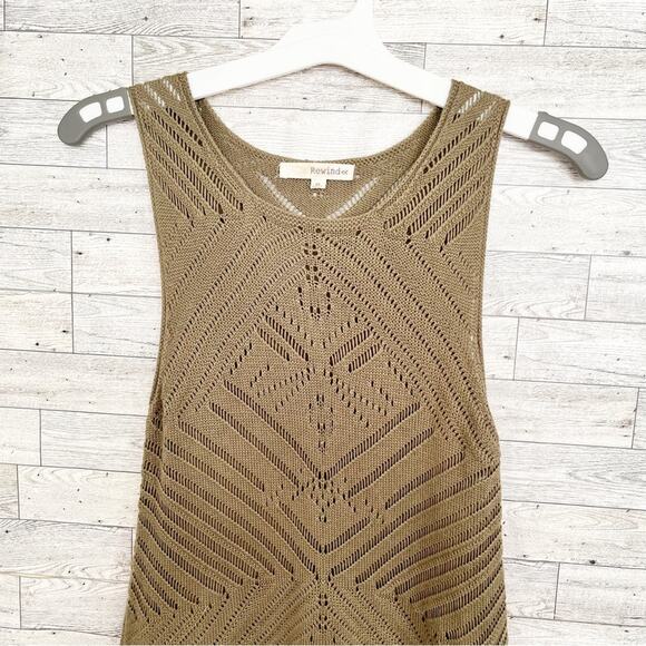 REWIND Olive Green Crochet Mini Tank Dress, M, NWOT! - Picture 6 of 8
